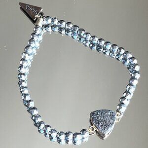 Erimish Druzy Quartz Beaded Bracelet Logo Tag Stackable Stretch